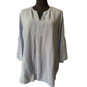 💖Van Heusen Womens Striped Blue & White Bell Sleeve Tunic Top L